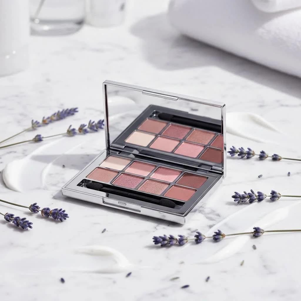 Close-up of a woman applying eye shadow with a brush